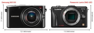 Größenvergleich: Samsung NX100 vs. Panasonic Lumix DMC-GF2 Größenvergleich: Samsung NX100 vs. Panasonic Lumix DMC-GF2