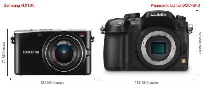 Größenvergleich: Samsung NX100 vs. Panasonic Lumix DMC-GH3 Größenvergleich: Samsung NX100 vs. Panasonic Lumix DMC-GH3
