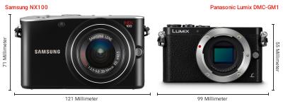 Größenvergleich: Samsung NX100 vs. Panasonic Lumix DMC-GM1 Größenvergleich: Samsung NX100 vs. Panasonic Lumix DMC-GM1