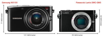 Größenvergleich: Samsung NX100 vs. Panasonic Lumix DMC-GM5 Größenvergleich: Samsung NX100 vs. Panasonic Lumix DMC-GM5