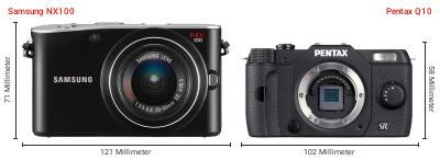 Größenvergleich: Samsung NX100 vs. Pentax Q10 Größenvergleich: Samsung NX100 vs. Pentax Q10