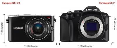 Größenvergleich: Samsung NX100 vs. Samsung NX11 Größenvergleich: Samsung NX100 vs. Samsung NX11
