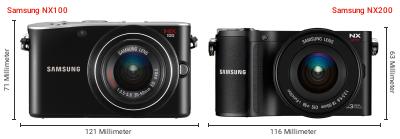 Größenvergleich: Samsung NX100 vs. Samsung NX200 Größenvergleich: Samsung NX100 vs. Samsung NX200