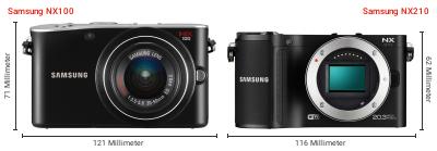 Größenvergleich: Samsung NX100 vs. Samsung NX210 Größenvergleich: Samsung NX100 vs. Samsung NX210