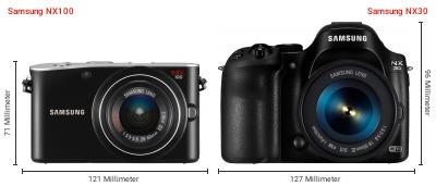 Größenvergleich: Samsung NX100 vs. Samsung NX30 Größenvergleich: Samsung NX100 vs. Samsung NX30