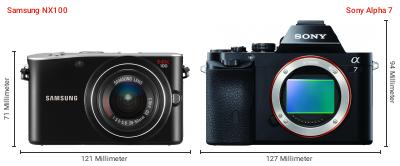 Größenvergleich: Samsung NX100 vs. Sony Alpha 7 Größenvergleich: Samsung NX100 vs. Sony Alpha 7