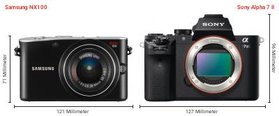 Größenvergleich: Samsung NX100 vs. Sony Alpha 7 II Größenvergleich: Samsung NX100 vs. Sony Alpha 7 II