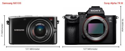 Größenvergleich: Samsung NX100 vs. Sony Alpha 7R III