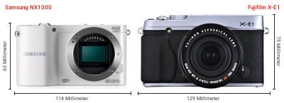 Größenvergleich: Samsung NX1000 vs. Fujifilm X-E1 Größenvergleich: Samsung NX1000 vs. Fujifilm X-E1