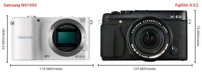 Größenvergleich: Samsung NX1000 vs. Fujifilm X-E2 Größenvergleich: Samsung NX1000 vs. Fujifilm X-E2