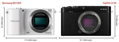 Größenvergleich: Samsung NX1000 vs. Fujifilm X-E4 Größenvergleich: Samsung NX1000 vs. Fujifilm X-E4
