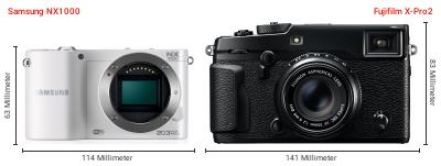 Größenvergleich: Samsung NX1000 vs. Fujifilm X-Pro2 Größenvergleich: Samsung NX1000 vs. Fujifilm X-Pro2