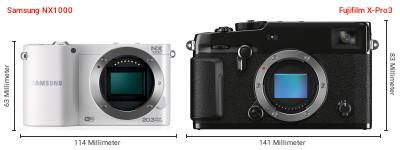 Größenvergleich: Samsung NX1000 vs. Fujifilm X-Pro3 Größenvergleich: Samsung NX1000 vs. Fujifilm X-Pro3