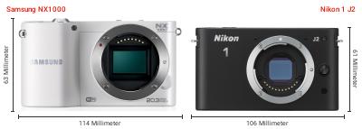 Größenvergleich: Samsung NX1000 vs. Nikon 1 J2 Größenvergleich: Samsung NX1000 vs. Nikon 1 J2