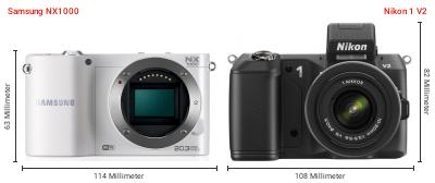 Größenvergleich: Samsung NX1000 vs. Nikon 1 V2 Größenvergleich: Samsung NX1000 vs. Nikon 1 V2