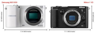 Größenvergleich: Samsung NX1000 vs. Nikon 1 V3 Größenvergleich: Samsung NX1000 vs. Nikon 1 V3