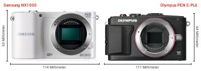 Größenvergleich: Samsung NX1000 vs. OM System PEN E-PL6 Größenvergleich: Samsung NX1000 vs. OM System PEN E-PL6