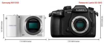 Größenvergleich: Samsung NX1000 vs. Panasonic Lumix DC-GH5 Größenvergleich: Samsung NX1000 vs. Panasonic Lumix DC-GH5