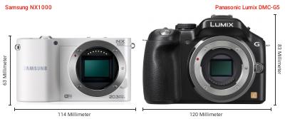 Größenvergleich: Samsung NX1000 vs. Panasonic Lumix DMC-G5 Größenvergleich: Samsung NX1000 vs. Panasonic Lumix DMC-G5
