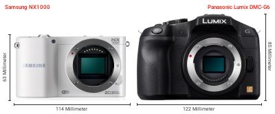 Größenvergleich: Samsung NX1000 vs. Panasonic Lumix DMC-G6 Größenvergleich: Samsung NX1000 vs. Panasonic Lumix DMC-G6