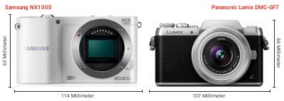 Größenvergleich: Samsung NX1000 vs. Panasonic Lumix DMC-GF7