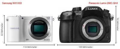Größenvergleich: Samsung NX1000 vs. Panasonic Lumix DMC-GH4 Größenvergleich: Samsung NX1000 vs. Panasonic Lumix DMC-GH4
