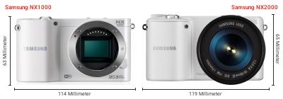 Größenvergleich: Samsung NX1000 vs. Samsung NX2000 Größenvergleich: Samsung NX1000 vs. Samsung NX2000