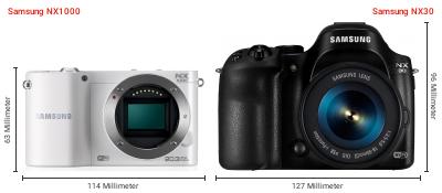 Größenvergleich: Samsung NX1000 vs. Samsung NX30 Größenvergleich: Samsung NX1000 vs. Samsung NX30