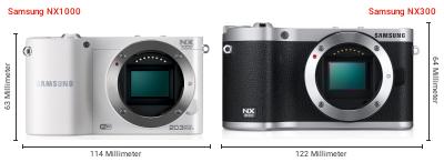 Größenvergleich: Samsung NX1000 vs. Samsung NX300 Größenvergleich: Samsung NX1000 vs. Samsung NX300