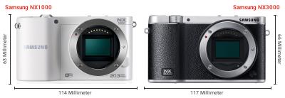 Größenvergleich: Samsung NX1000 vs. Samsung NX3000 Größenvergleich: Samsung NX1000 vs. Samsung NX3000