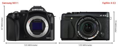 Größenvergleich: Samsung NX11 vs. Fujifilm X-E2