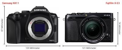 Größenvergleich: Samsung NX11 vs. Fujifilm X-E3 Größenvergleich: Samsung NX11 vs. Fujifilm X-E3