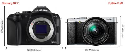 Größenvergleich: Samsung NX11 vs. Fujifilm X-M1 Größenvergleich: Samsung NX11 vs. Fujifilm X-M1