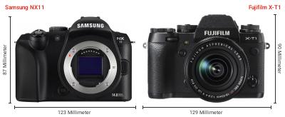 Größenvergleich: Samsung NX11 vs. Fujifilm X-T1 Größenvergleich: Samsung NX11 vs. Fujifilm X-T1