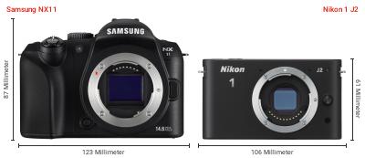 Größenvergleich: Samsung NX11 vs. Nikon 1 J2 Größenvergleich: Samsung NX11 vs. Nikon 1 J2