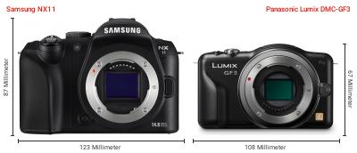 Größenvergleich: Samsung NX11 vs. Panasonic Lumix DMC-GF3 Größenvergleich: Samsung NX11 vs. Panasonic Lumix DMC-GF3