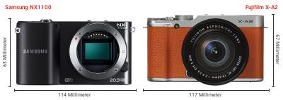 Größenvergleich: Samsung NX1100 vs. Fujifilm X-A2 Größenvergleich: Samsung NX1100 vs. Fujifilm X-A2