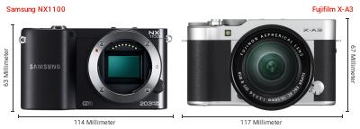 Größenvergleich: Samsung NX1100 vs. Fujifilm X-A3 Größenvergleich: Samsung NX1100 vs. Fujifilm X-A3
