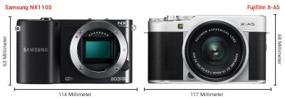 Größenvergleich: Samsung NX1100 vs. Fujifilm X-A5