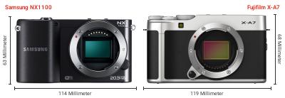 Größenvergleich: Samsung NX1100 vs. Fujifilm X-A7