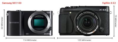 Größenvergleich: Samsung NX1100 vs. Fujifilm X-E2 Größenvergleich: Samsung NX1100 vs. Fujifilm X-E2