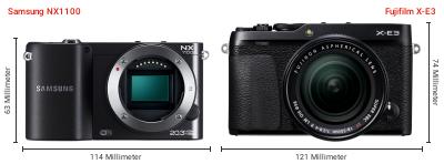 Größenvergleich: Samsung NX1100 vs. Fujifilm X-E3 Größenvergleich: Samsung NX1100 vs. Fujifilm X-E3