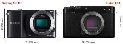 Größenvergleich: Samsung NX1100 vs. Fujifilm X-E4