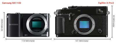 Größenvergleich: Samsung NX1100 vs. Fujifilm X-Pro3 Größenvergleich: Samsung NX1100 vs. Fujifilm X-Pro3