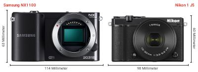 Größenvergleich: Samsung NX1100 vs. Nikon 1 J5 Größenvergleich: Samsung NX1100 vs. Nikon 1 J5