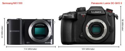 Größenvergleich: Samsung NX1100 vs. Panasonic Lumix DC-GH5 II Größenvergleich: Samsung NX1100 vs. Panasonic Lumix DC-GH5 II
