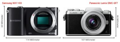 Größenvergleich: Samsung NX1100 vs. Panasonic Lumix DMC-GF7