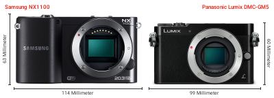 Größenvergleich: Samsung NX1100 vs. Panasonic Lumix DMC-GM5 Größenvergleich: Samsung NX1100 vs. Panasonic Lumix DMC-GM5