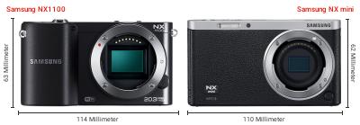 Größenvergleich: Samsung NX1100 vs. Samsung NX mini Größenvergleich: Samsung NX1100 vs. Samsung NX mini