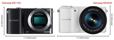 Größenvergleich: Samsung NX1100 vs. Samsung NX2000 Größenvergleich: Samsung NX1100 vs. Samsung NX2000